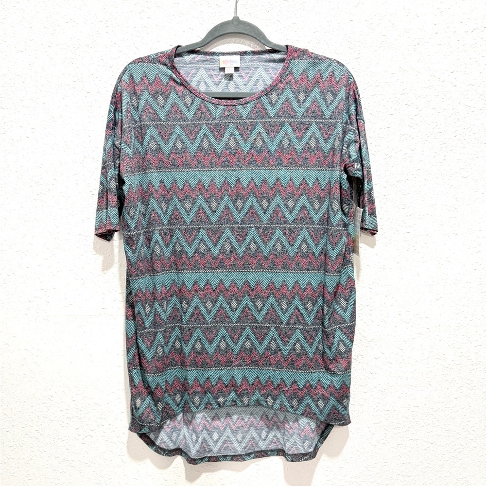 Casual Chevron Print‎ Women's Top Teal & Burgundy XXS